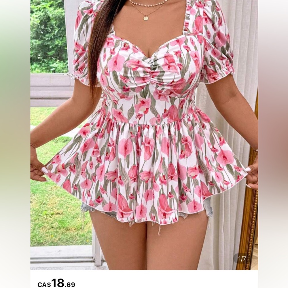 SHEIN Pink Floral Blouse - Picture 2 of 3
